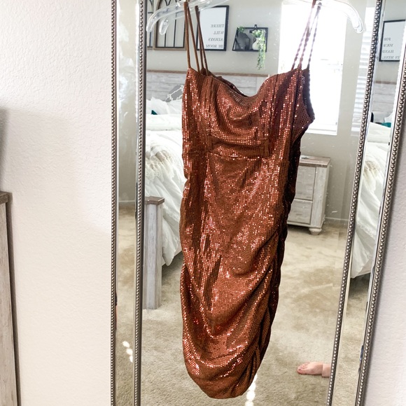 NWT URBAN OUTFITTERS Brown Sequins Mini Dress - Picture 4 of 8